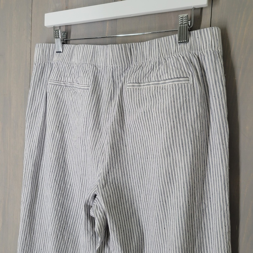 Lands End Wide Leg Pants Womens 12P Blue White Striped Linen Blend Pull On - Picture 5 of 9